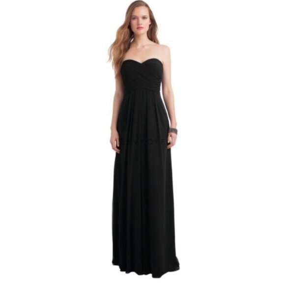 Bill Levkoff Black Bridesmaid Dress Long Formal Gown Strapless Chiffon - Picture 1 of 14